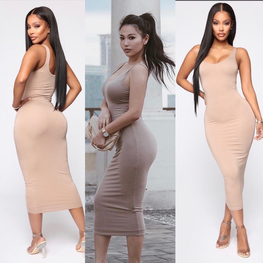 NWT taupe double lined midi dress medium